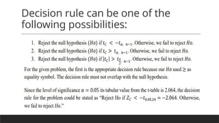 Decision rule can be one of the
following possibilities:
 