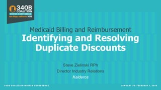 1
Medicaid Billing and Reimbursement
Identifying and Resolving
Duplicate Discounts
Steve Zielinski RPh
Director Industry Relations
Kalderos
 
