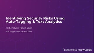 Identifying Security Risks Using
Auto-Tagging & Text Analytics
Text Analytics Forum 2022
Joe Hilger and Sara Duane
 