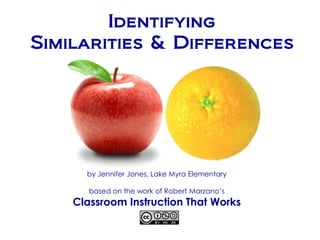 Identifying
Similarities & Differences




      by Jennifer Jones, Lake Myra Elementary

       based on the work of Robert Marzano’s
    Classroom Instruction That Works
 