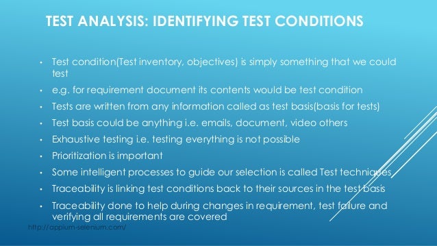 Identifying test conditions and designing tests cases