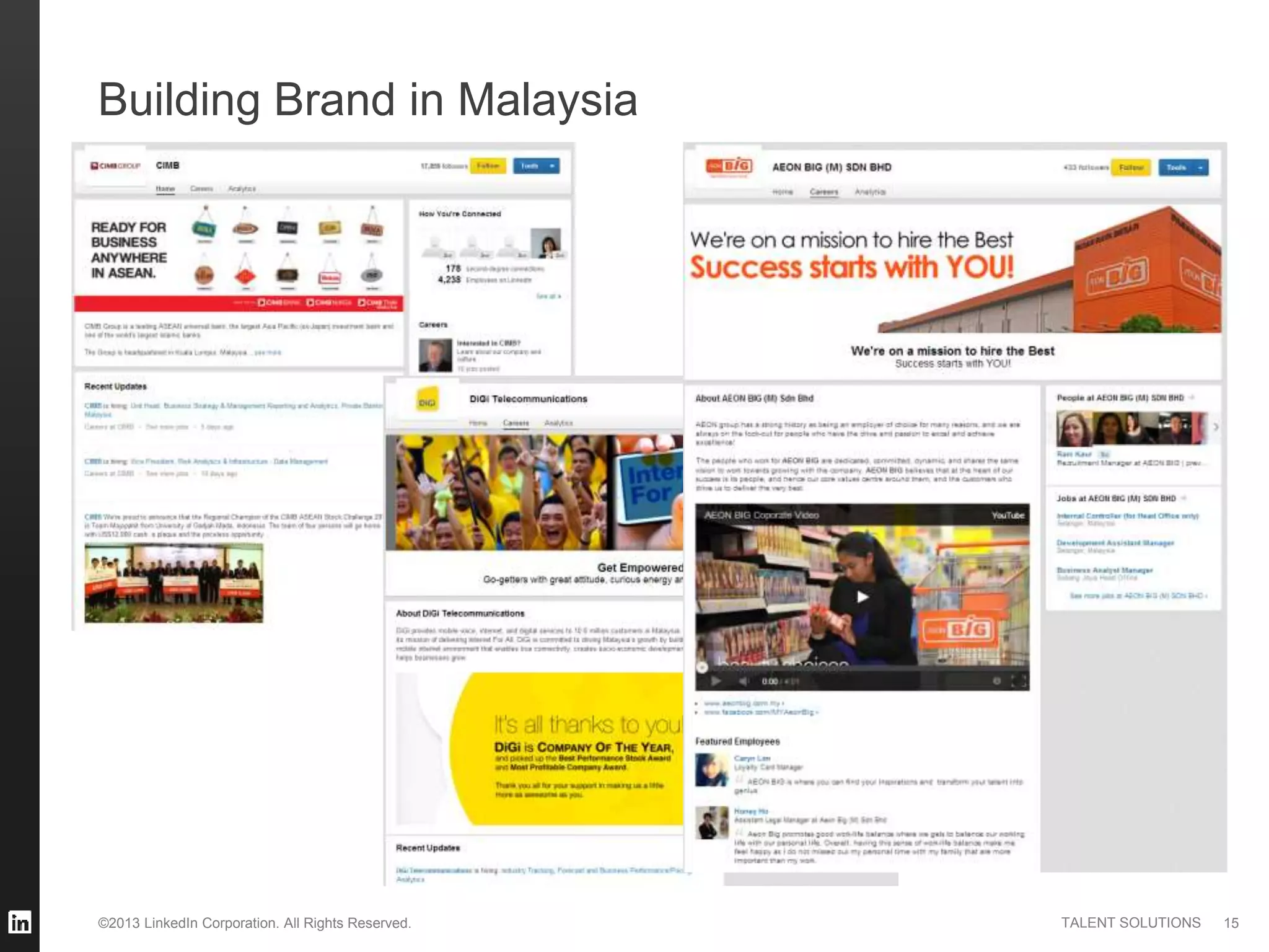 ©2013 LinkedIn Corporation. All Rights Reserved. TALENT SOLUTIONS
Building Brand in Malaysia
15
 