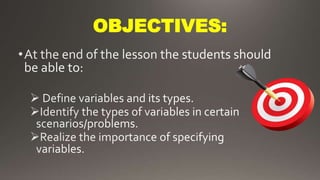 OBJECTIVES:
 