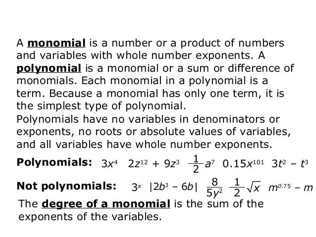 identify polynomials ch14 degree of a monomial