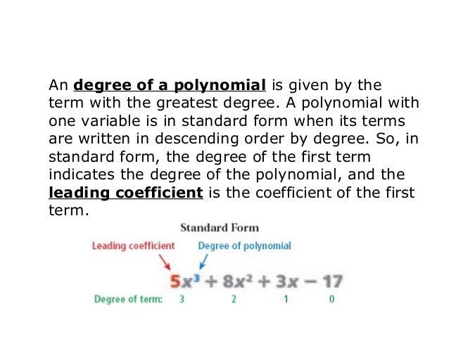 identify polynomials ch14 standard polynomial form
