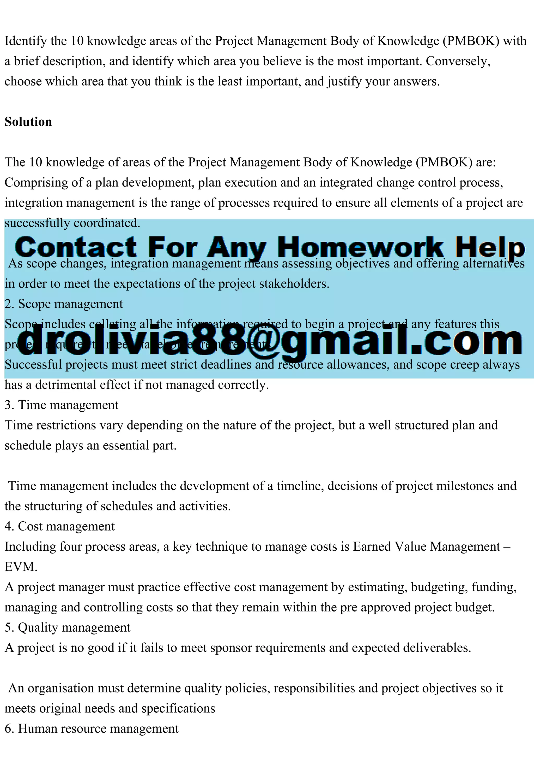 Identify the 10 knowledge areas of the Project Management Body of Kn.pdf