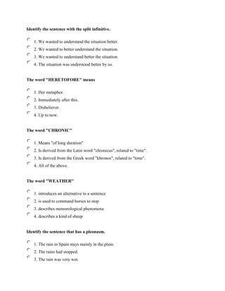 Split Sentences Identify the sentence with the split infinitive | DOCX
