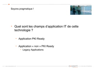 Soyons pragmatique ! Quel sont les champs d’application IT de cette technologie ? Application PKI Ready Application « non » PKI Ready Legacy Applications 
