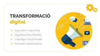 TRANSFORMACIÓ
digital
● Cap a dins i cap a fora
● Organitzacions híbrides
● Lideratge transformador
● Persones catalitzadores
 