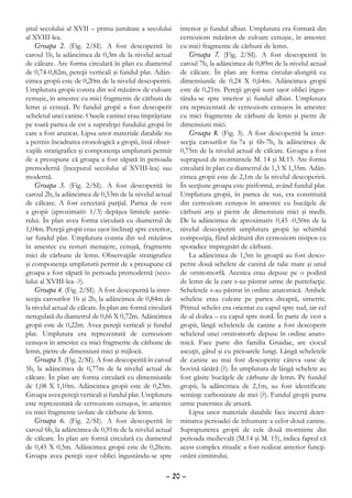 şitul secolului al XVII – prima jumătate a secolului        interior şi fundul albiat. Umplutura era formată din
al XVIII-lea.                                               cernoziom măzăros de culoare cenuşie, în amestec
    Groapa 2. (Fig. 2/SI). A fost descoperită în            cu mici fragmente de cărbuni de lemn.
caroul 1b, la adâncimea de 0,3m de la nivelul actual           Groapa 7. (Fig. 2/SI). A fost descoperită în
de călcare. Are forma circulară în plan cu diametrul        caroul 7b, la adâncimea de 0,89m de la nivelul actual
de 0,74-0,82m, pereţii verticali şi fundul plat. Adân-      de călcare. În plan are forma circular-alungită cu
cimea gropii este de 0,20m de la nivelul descoperirii.      dimensiunile de 0,24 X 0,64m. Adâncimea gropii
Umplutura gropii consta din sol măzăros de culoare          este de 0,21m. Pereţii gropii sunt uşor oblici îngus-
cenuşie, în amestec cu mici fragmente de cărbuni de         tându-se spre interior şi fundul albiat. Umplutura
lemn şi cenuşă. Pe fundul gropii a fost descoperit          era reprezentată de cernoziom cenuşos în amestec
scheletul unei canine. Oasele caninei erau împrăştiate      cu mici fragmente de cărbuni de lemn şi pietre de
pe toată partea de est a suprafeţei fundului gropii în      dimensiuni mici.
care a fost aruncat. Lipsa unor materiale databile nu          Groapa 8. (Fig. 3). A fost descoperită la inter-
a permis încadrarea cronologică a gropii, însă obser-       secţia carourilor 6a-7a şi 6b-7b, la adâncimea de
vaţiile stratigrafice şi componenţa umpluturii permit       0,75m de la nivelul actual de călcare. Groapa a fost
de a presupune că groapa a fost săpată în perioada          suprapusă de mormintele M. 14 şi M.15. Are forma
premodernă (începutul secolului al XVIII-lea) sau           circulară în plan cu diametrul de 1,3 X 1,35m. Adân-
modernă.                                                    cimea gropii este de 2,1m de la nivelul descoperirii.
    Groapa 3. (Fig. 2/SI). A fost descoperită în            În secţiune groapa este piriformă, având fundul plat.
caroul 2b, la adâncimea de 0,53m de la nivelul actual       Umplutura gropii, în partea de sus, era constituită
de călcare. A fost cercetată parţial. Partea de vest        din cernoziom cenuşos în amestec cu bucăţele de
a gropii (aproximativ 1/3) depăşea limitele şantie-         cărbuni arşi şi pietre de dimensiuni mici şi medii.
rului. În plan avea forma circulară cu diametrul de         De la adâncimea de aproximativ 0,45 -0,50m de la
1,04m. Pereţii gropii erau uşor înclinaţi spre exterior,    nivelul descoperirii umplutura gropii îşi schimbă
iar fundul plat. Umplutura consta din sol măzăros           compoziţia, fiind alcătuită din cernoziom nisipos cu
în amestec cu resturi menajere, cenuşă, fragmente           sporadice impregnări de cărbuni.
mici de cărbune de lemn. Observaţiile stratigrafice            La adâncimea de 1,5m în groapă au fost desco-
şi componenţa umpluturii permit de a presupune că           perite două schelete de canină de talie mare şi unul
groapa a fost săpată în perioada premodernă (seco-          de ornitomorfă. Acestea erau depuse pe o podină
lului al XVIII-lea -?).                                     de lemn de la care s-au păstrat urme de putrefacţie.
    Groapa 4. (Fig. 2/SI). A fost descoperită la inter-     Scheletele s-au păstrat în ordine anatomică. Ambele
secţia carourilor 1b şi 2b, la adâncimea de 0,84m de        schelete erau culcate pe partea dreaptă, simetric.
la nivelul actual de călcare. În plan are formă circulară   Primul schelet era orientat cu capul spre sud, iar cel
neregulată du diametrul de 0,66 X 0,72m. Adâncimea          de-al doilea – cu capul spre nord. În parte de vest a
gropii este de 0,22m. Avea pereţii verticali şi fundul      gropii, lângă scheletele de canine a fost descoperit
plat. Umplutura era reprezentată de cernoziom               scheletul unei ornitomorfe depuse în ordine anato-
cenuşos în amestec cu mici fragmente de cărbune de          mică. Face parte din familia Gruidae, are ciocul
lemn, pietre de dimensiuni mici şi mijlocii.                ascuţit, gâtul şi cu picioarele lungi. Lângă scheletele
    Groapa 5. (Fig. 2/SI). A fost descoperită în caroul     de canine au mai fost descoperite câteva oase de
5b, la adâncimea de 0,77m de la nivelul actual de           bovină tânără (?). În umplutura de lângă schelete au
călcare. În plan are forma circulară cu dimensiunile        fost găsite bucăţele de cărbune de lemn. Pe fundul
de 1,08 X 1,10m. Adâncimea gropii este de 0,23m.            gropii, la adâncimea de 2,1m, au fost identificate
Groapa avea pereţii verticali şi fundul plat. Umplutura     seminţe carbonizate de mei (?). Fundul gropii purta
este reprezentată de cernoziom cenuşos, în amestec          urme puternice de arsură.
cu mici fragmente izolate de cărbune de lemn.                  Lipsa unor materiale databile face incertă deter-
    Groapa 6. (Fig. 2/SI). A fost descoperită în            minarea perioadei de înhumare a celor două canine.
caroul 6b, la adâncimea de 0,91m de la nivelul actual       Suprapunerea gropii de cele două morminte din
de călcare. În plan are formă circulară cu diametrul        perioada medievală (M.14 şi M. 15), indica faptul că
de 0,45 X 0,5m. Adâncimea gropii este de 0,26cm.            acest complex ritualic a fost realizat anterior funcţi-
Groapa avea pereţii uşor oblici îngustându-se spre          onării cimitirului.

                                                      – 20 –
 