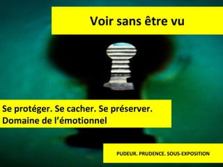 Voir sans être vu Se protéger. Se cacher. Se préserver. Domaine de l’émotionnel PUDEUR. PRUDENCE. SOUS-EXPOSITION 