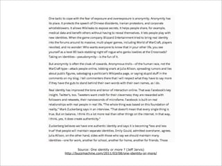 Source: One identity or more ? (Jeff Jarvis)
http://buzzmachine.com/2011/03/08/one-identity-or-more/

 