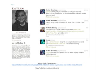 Source:Hello There Racists

http://hellothereracists.tumblr.com/post/36004912458/kayla-brooke-kayla-burgess-and-timothy-price-of-mccomb

http://hellothereracists.tumblr.com/

 