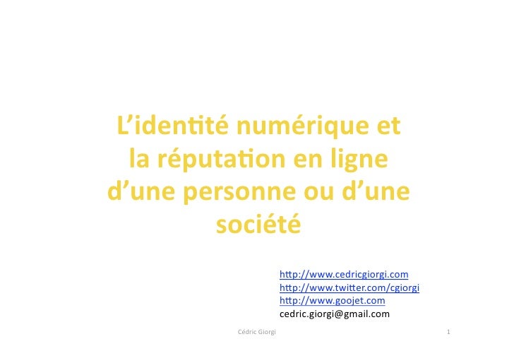 Identité NuméRique d'une personne et d'une marque Cours à l'ESC Tou…