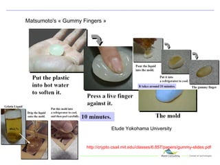Matsumoto's « Gummy Fingers » Etude Yokohama University http://crypto.csail.mit.edu/classes/6.857/papers/gummy-slides.pdf 