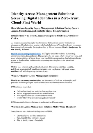 Identity Access Management Solutions: Securing Digital Identities in a ...