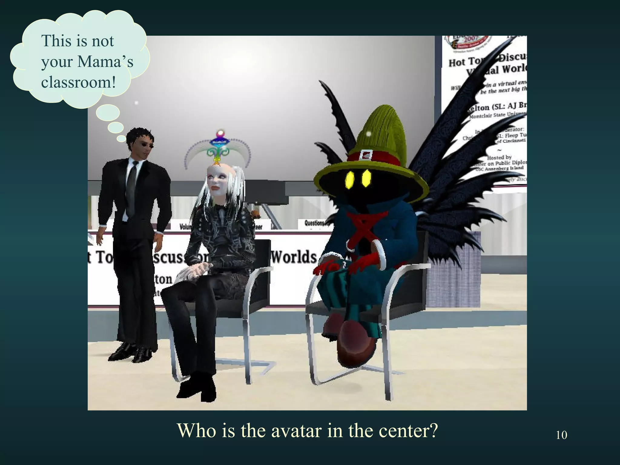 This is not your Mama’s  classroom! Who is the avatar in the center? 