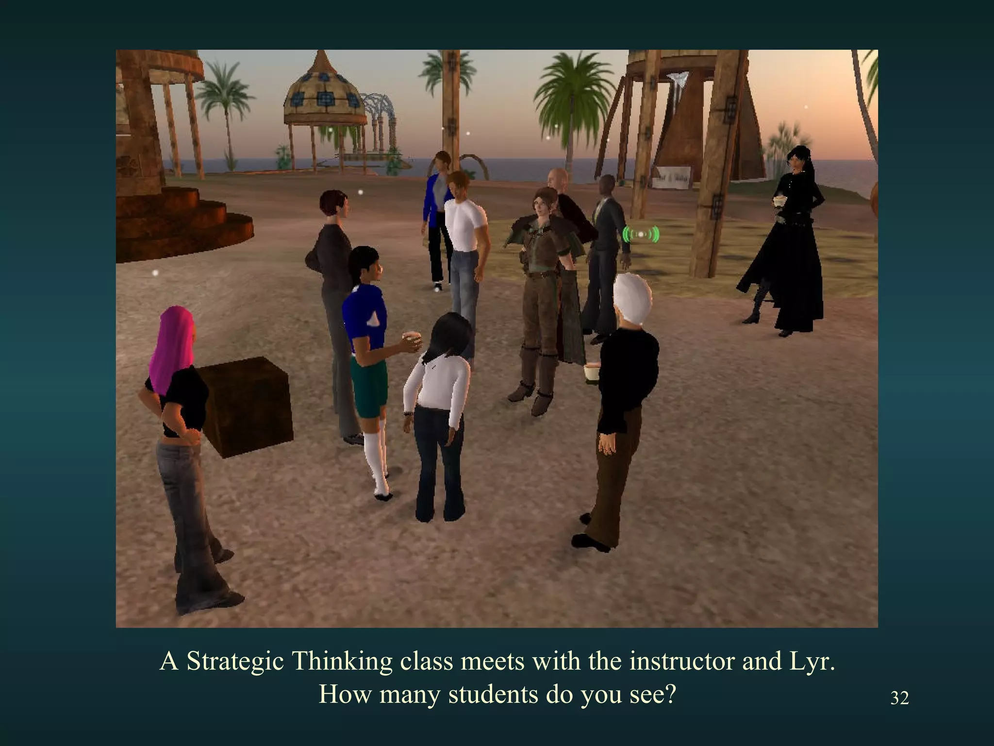 A Strategic Thinking class meets with the instructor and Lyr. How many students do you see? 