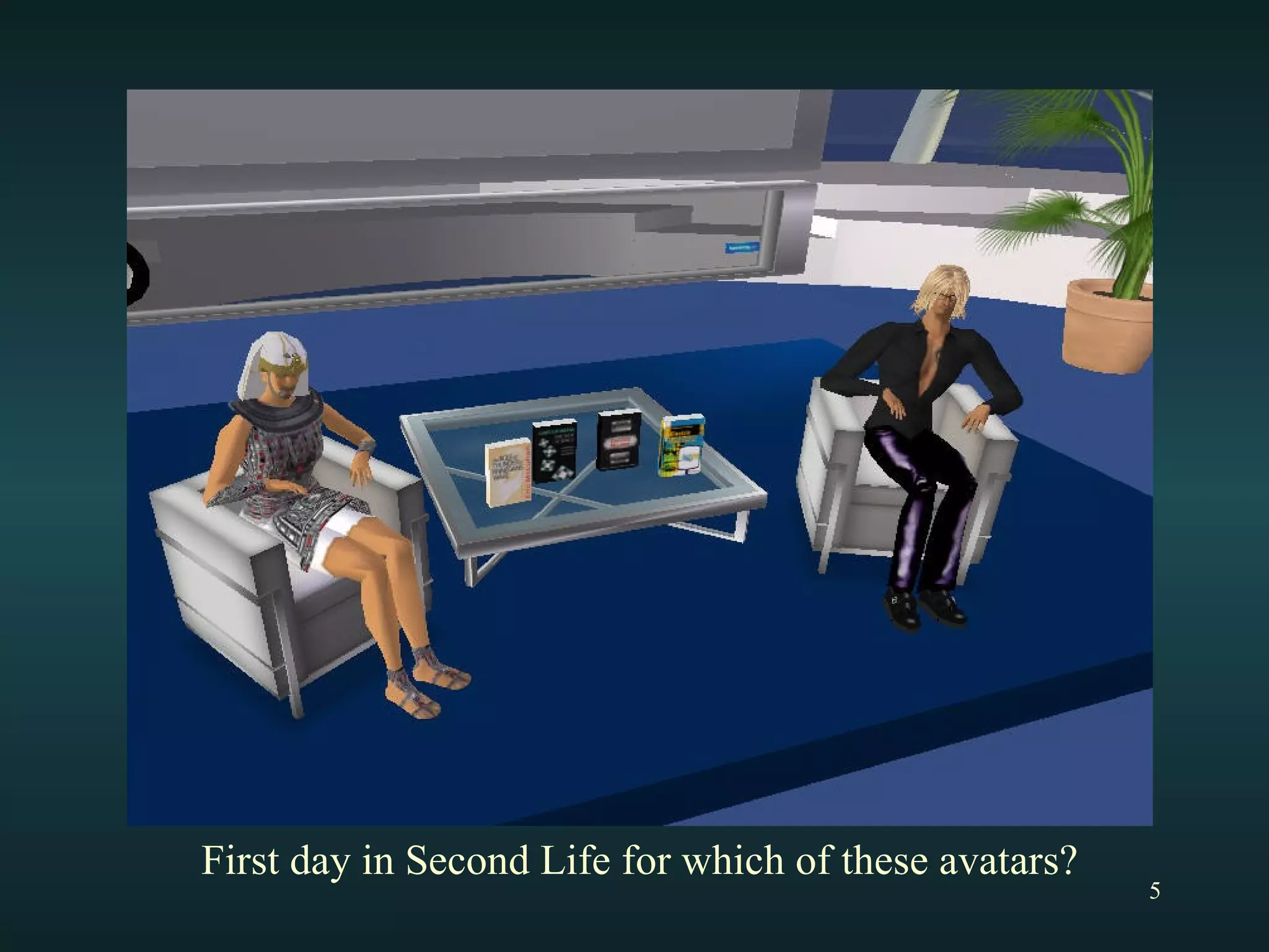 First day in Second Life for which of these avatars? 