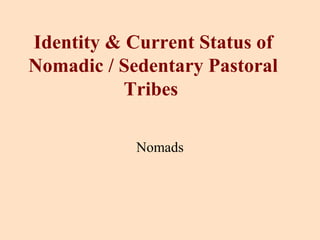 Identity & Current Status of
Nomadic / Sedentary Pastoral
Tribes
Nomads
 
