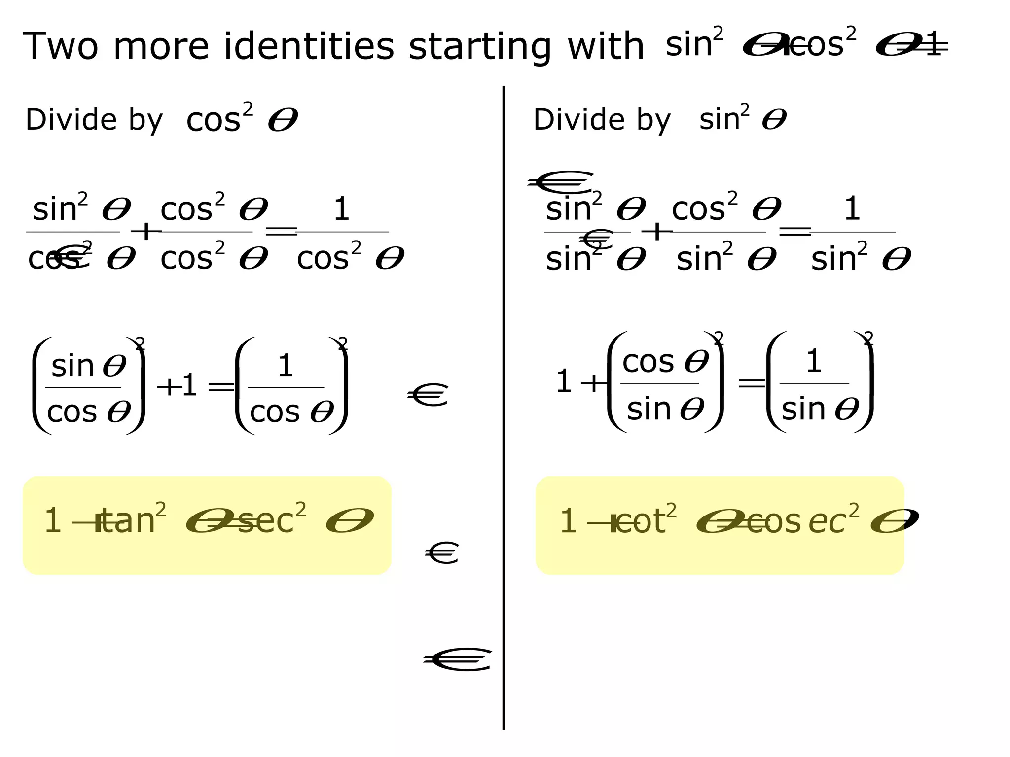 Two more identities starting with Divide by Divide by