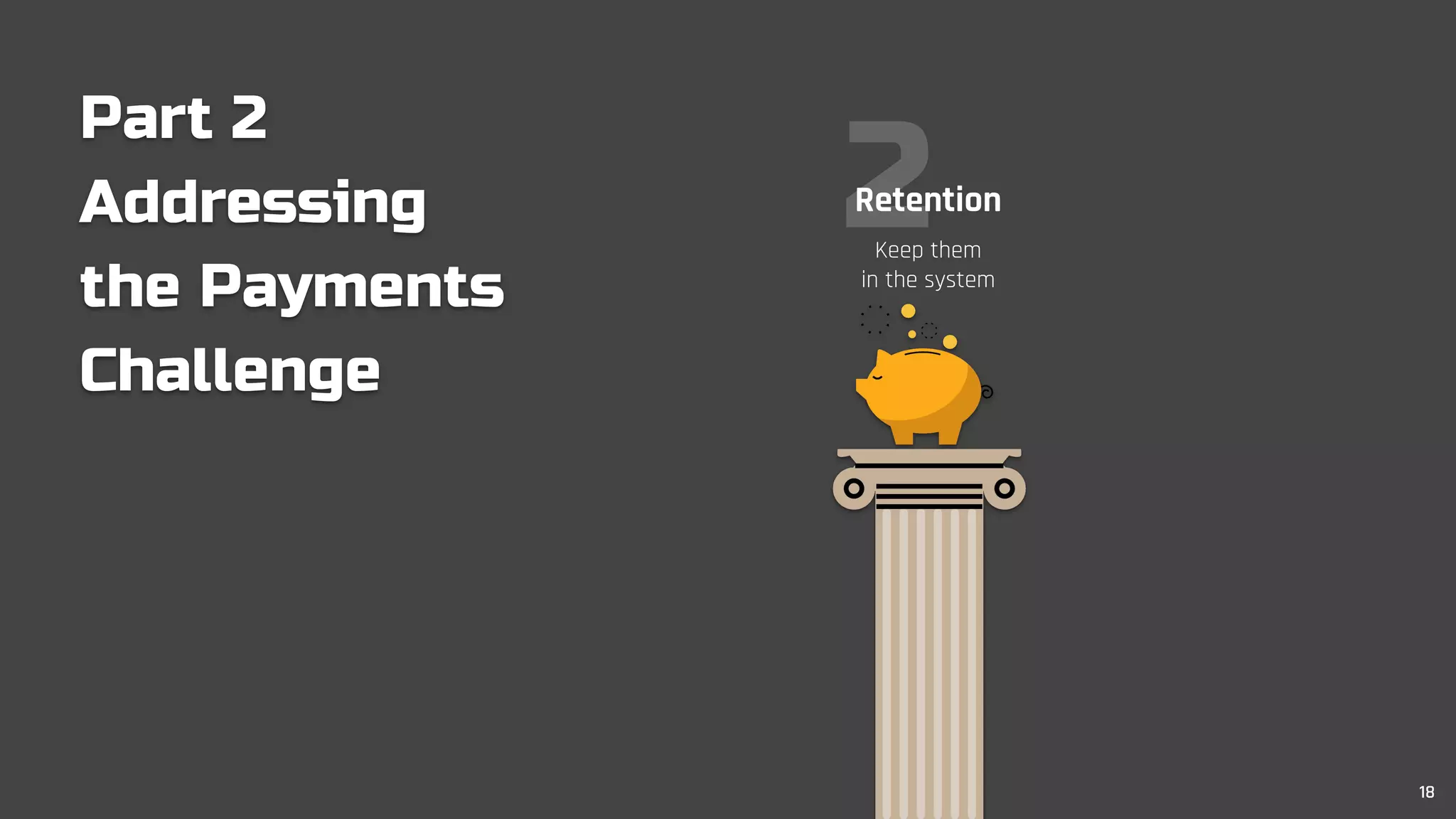2
Part 2
Addressing
the Payments
Challenge
Retention
Keep them
in the system
18
 