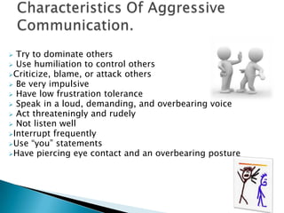  Exhibit poor eye contact and slumped body     posture.  Characteristics Of Passive Communicators.