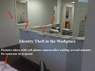 Pictures taken with cell phone camera after waiting several minutes for someone to respond. Identity Theft in the Workplace 