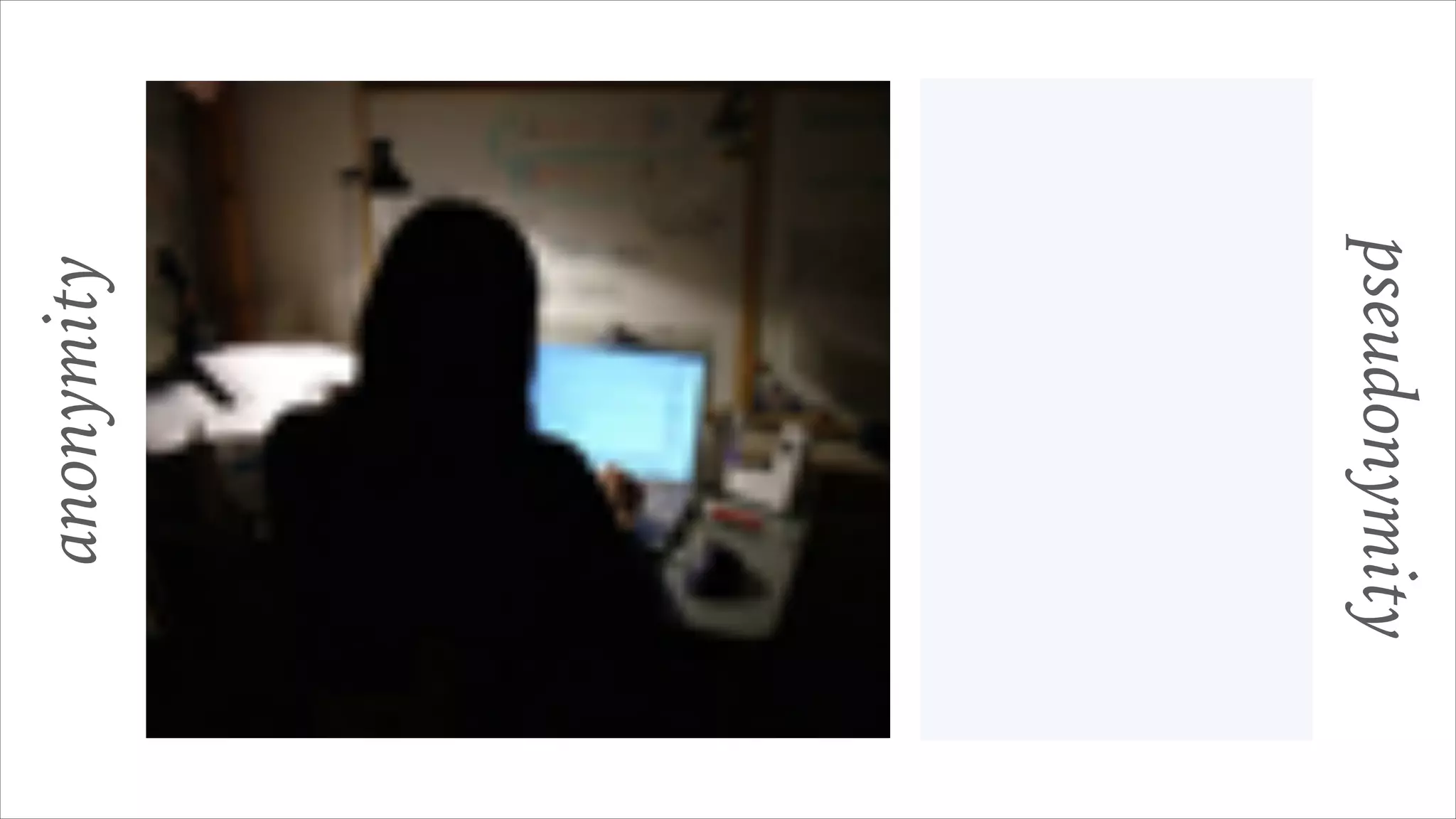 anonymity
pseudonymity
 