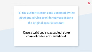 © 2019 TWILIO INC. ALL RIGHTS RESERVED.
(c) the authentication code accepted by the
payment service provider corresponds to
the original specific amount
Once a valid code is accepted, other
channel codes are invalidated.
 