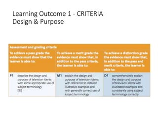 Learning Outcome 1 - CRITERIA
Design & Purpose
 