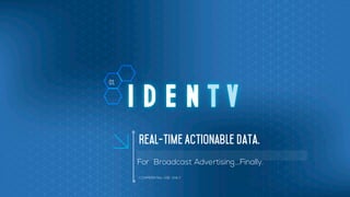O1.
For Broadcast Advertising….Finally.
CONFIDENTIAL USE ONLY
Real-time Actionable Data.
 