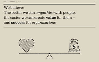 WORKSHOP DEC 2016 1 7
We believe:
The better we can empathise with people,
the easier we can create value for them –
and success for organisations.
 