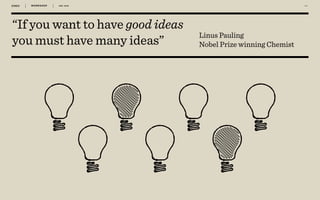 WORKSHOP DEC 2016 4 2
“If you want to have good ideas
you must have many ideas”
Linus Pauling
Nobel Prize winning Chemist
 