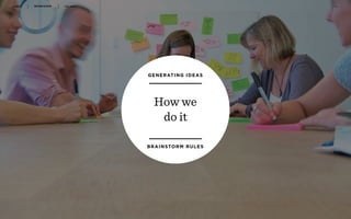 WORKSHOP DEC 2016 4 3
GENERATING IDEAS
BRAINSTORM RULES
How we
do it
 