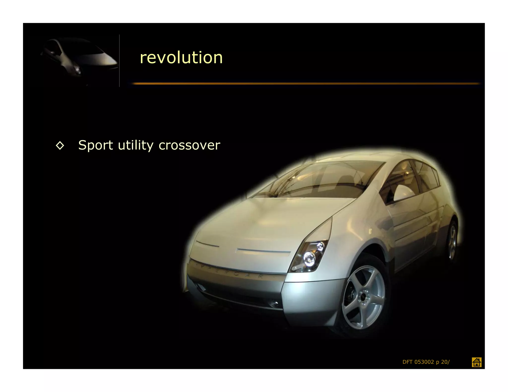 revolution




◊   Sport utility crossover




                              DFT 053002 p 20/
 