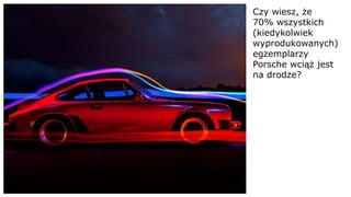 Czy wiesz, że
70% wszystkich
(kiedykolwiek
wyprodukowanych)
egzemplarzy
Porsche wciąż jest
na drodze?
 