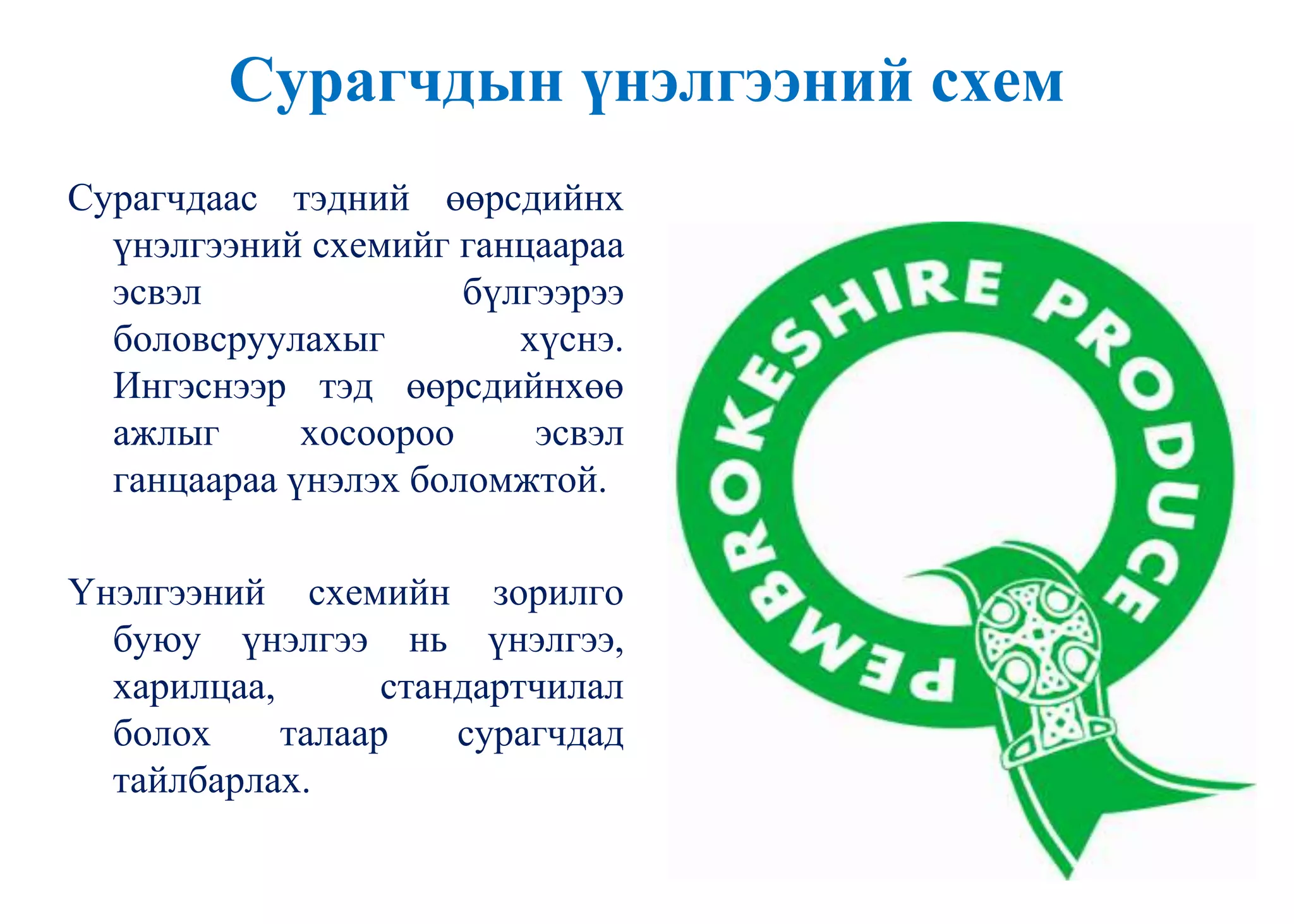 Сурагчдын үнэлгээний схем
Сурагчдаас тэдний өөрсдийнх
үнэлгээний схемийг ганцаараа
эсвэл бүлгээрээ
боловсруулахыг хүснэ.
Ингэснээр тэд өөрсдийнхөө
ажлыг хосоороо эсвэл
ганцаараа үнэлэх боломжтой.
Үнэлгээний схемийн зорилго
буюу үнэлгээ нь үнэлгээ,
харилцаа, стандартчилал
болох талаар сурагчдад
тайлбарлах.
 