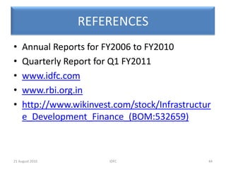 PERFORMANCE OF IDFC29IDFC20 August 2010