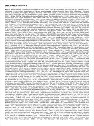 CAMS TRANSACTION POINTS
• Agartala : Advisor Chowmuhani (Ground Floor), Krishnanagar, Agartala, Tripura - 799001. • Agra : No. 8, II Floor, Maruti Tower, Sanjay Place, Agra, Uttarpradesh - 282002.
• Ahmedabad : 402-406, 4th Floor - Devpath Building, Off C G Road, Behind Lal Bungalow, Ellis Bridge, Ahmedabad, Gujarat - 380006. • Ahmednagar : 203-A,Mutha
Chambers, Old Vasant Talkies, Market Yard Road, Ahmednagar, Maharashtra - 414001. • Ajmer : Shop No.S-5, Second Floor, Swami Complex, Ajmer, Rajasthan - 305001. •
Akola : Opp. RLT Science College, Civil Lines, Akola, Maharashtra - 444001. • Aligarh : City Enclave, Opp. Kumar Nursing Home, Ramghat Road, Aligarh, Uttar Pradesh -
202001. • Allahabad : 30/2, A&B, Civil Lines Station, Besides Vishal Mega Mart, Strachey Road, Allahabad, Uttarpradesh - 211001. • Alleppey : Blgd. No. VIII / 411, C C N B
Road, Near Pagoda Resort, Chungom, Alleppey, Kerala - 688011. • Alwar : 256A, Scheme No:1, Arya Nagar, Alwar, Rajasthan - 301001. • Amaravati : 81, Gulsham Tower,
2nd Floor, Near Panchsheel Talkies, Amaravati, Maharashtra - 444601. • Ambala : Opposite PEER, Bal Bhavan Road, Ambala, 721, Haryana - 134003. • Amritsar : 378-
Majithia Complex, 1st Floor, M. M. Malviya Road, Amritsar, Punjab - 143001. • Anand : 101, A.P Tower, B/H, Sardhar Gunj, Next to Nathwani Chambers, Anand, Gujarat -
                                                                                                       .
388001. • Anantapur : 15-570-33, I Floor, Pallavi Towers, Anantapur, Andhra Pradesh - 515001. • Andheri (parent: Mumbai ISC) : 1, Skylark Ground Floor, Near Kamgar
Kalyan Kendra & B.M.C. Office, Azad Road, Andheri (E), Maharashtra - 400069. • Angul :, Similipada, Angul, Orissa - 759122. • Ankleshwar : G-34, Ravi Complex, Valia Char
Rasta, G.I.D.C., Ankleshwar- Bharuch, Gujarat - 393002. • Asansol : Block - G 1st Floor, P C Chatterjee Market Complex, Rambandhu Talab P O Ushagram, Asansol, West
Bengal - 713303. • Aurangabad : Office No. 1, 1st Floor, Amodi Complex, Juna Bazar, Aurangabad, Maharashtra - 431001. • Bagalkot : No. 6, Ground Floor, Pushpak Plaza,
TP No.: 52, Ward No. 10, Next to Kumatagi Motors, Station Road, Near Basaveshwar Circle, Bagalkot, Karnataka - 587101. • Balasore : B C Sen Road, Balasore, Orissa -
756001. • Bangalore : Trade Centre, 1st Floor, 45, Dikensen Road, ( Next to Manipal Centre ), Bangalore, Karnataka - 560042. • Bareilly : F-62-63, Butler Plaza, Civil Lines,
Bareilly, Uttar Pradesh - 243001. • Barnala : Ist floor, R K Marbel House, Court Road, Barnala, Punjab - 148101. • Basti : Office no 3, Ist Floor, Jamia Shopping Complex,
Opposite Pandey School), Station Road, Basti, Uttar Pradesh - 272002. • Belgaum : 1st Floor, 221/2A/1B, Vaccine Depot Road, Near 2nd Railway gate, Tilakwadi, Belgaum,
Karnataka - 590006. • Bellary : No.18A, 1st Floor, Opp. Ganesh Petrol Pump, Parvathi Nagar Main Road, Bellary, Karnataka - 583103. • Berhampur : First Floor, Upstairs of
Aaroon Printers, Gandhi Nagar Main Road, Berhampur, Orissa - 760001. • Bhagalpur : Krishna, I Floor, Near Mahadev Cinema, Dr. R. P Road, Bhagalpur, Bihar - 812002. •
                                                                                                                                          .
Bharuch (Parent: Ankleshwar TP) : F-108, Rangoli Complex, Station Road, Bharuch, Gujarat - 392001. • Bhatinda : 2907 GH,GT Road, Near Zila Parishad, Bhatinda, Punjab -
151001. • Bhavnagar : 305-306, Sterling Point, Waghawadi Road, Opp. HDFC Bank, Bhavnagar, Gujarat - 364002. • Bhilai : 209, Khichariya Complex, Opp. IDBI Bank, Nehru
Nagar Square, Bhilai, Chhattisgarh - 490020. • Bhilwara : Indraparstha tower, Second Floor, Shyam Ki Sabji Mandi, Near Mukharji Garden, Bhilwara, Rajasthan - 311001. •
Bhiwani : 24-25, Ist Floor, City Mall, Hansi Gate, Bhiwani, Haryana - 127021. • Bhopal : Plot No.13, Major Shopping Center, Zone-I, M. P Nagar, Bhopal, Madhya Pradesh -
                                                                                                                                            .
462011. • Bhubaneswar : Plot No - 111, Varaha Complex Building, 3rd Floor, Station Square, Kharvel Nagar, Unit 3, Bhubaneswar, Orissa - 751001. • Bhuj : Data Solution,
Office No:17, I st Floor, Municipal Building, Opp. Hotel Prince, Station Road, Bhuj - Kutch, Gujarat - 370001. • Bhusawal (Parent: Jalgaon TP) : 3, Adelade Apartment, Christain
Mohala, Behind Gulshan-E-Iran Hotel, Amardeep Talkies Road, Bhusawal, Maharashtra - 425201. • Bikaner : F 4,5 Bothra Complex, Modern Market, Bikaner, Rajasthan -
334001. • Bilaspur : Beside HDFC Bank, Link Road, Bilaspur, Chattisgarh - 495 001. • Bokaro : Mazzanine Floor, F-4, City Centre, Sector 4, Bokaro Steel City, Bokaro,
Jharkhand - 827004. • Burdwan : 399, G T Road, Basement of Talk of the Town, Burdwan, West Bengal - 713101. • C. R. Avenue (Parent: Kolkata ISC) : 33,C.R Avenue, 2nd
Floor, Room No.13, Kolkata, West Bengal - 700012. • Calicut : 29/97G 2nd Floor, Gulf Air Building, Mavoor Road, Arayidathupalam, Calicut, Kerala - 673016. • CAMS OMR :
Ground Floor, 148 O M R, Okkiyam, Thuraipakkam, Chennai, Tamil Nadu - 600097. • Chandigarh : SCO 80-81, IIIrd F, Sector 17 C, Chandigarh, Punjab - 160017. •
Chandrapur : Above Mustafa Decor, Hakimi Plaza, Near Jetpura Gate, Near Bangalore Bakery, Kasturba Road, Chandrapur, Maharashtra - 442402. • Chennai : Ground Floor
No.178/10, Kodambakkam High Road, Opp. Hotel Palmgrove, Nungambakkam, Chennai, Tamil Nadu - 600034 . • Chhindwara : Office No - 1, Parasia Road, Near Mehta
Colony, Chhindwara, Madhya Pradesh - 480001. • Chittorgarh : 187 Rana Sanga Market, Chittorgarh, Rajasthan - 312001. • Cochin : 40 / 9633 D, Veekshanam Road, Near
International Hotel, Cochin, Kerala - 682035. • Coimbatore : Old # 66 New # 86, Lokamanya Street (West), Ground Floor, R. S. Puram, Coimbatore, Tamil Nadu - 641002. •
Cuttack : Near Indian Overseas Bank, Cantonment Road, Mata Math, Cuttack, Orissa - 753001. • Darbhanga : Shahi Complex,1st Floor, Near RB Memorial Hospital, V.I.P Road,.
Benta, Laheriasarai, Darbhanga, Bihar - 846001. • Davenegere : 13, Ist Floor, Akkamahadevi Samaj Complex, Church Road, P J. Extension, Devengere, Karnataka - 577002. •
                                                                                                                              .
Dehradun : 204/121 Nari Shilp Mandir Marg, Old Connaught Place, Dehradun, Uttaranchal - 248001. • Deoghar : S S M Jalan Road, Ground Floor, Opp. Hotel Ashoke, Caster
Town, Deoghar, Jharkhand - 814112. • Dhanbad : Urmila Towers, Room No: 111(1st Floor), Bank More, Dhanbad, Jharkhand - 826001. • Dharmapuri : 16A/63A, Pidamaneri
Road, Near Indoor Stadium, Dharmapuri, Tamil Nadu - 636701. • Dhule : H. No. 1793 / A, J. B. Road, Near Tower Garden, Dhule, Maharashtra - 424001. • Durgapur : City
Plaza Building 3rd Floor, City Center, Durgapur, West Bengal - 713216. • Eluru : No 23 B-4-73,Andhra Bank Lane, Opp Srinivasa Theatre, Ramachandra Rao Peta, Eluru,
Andhra Pradesh - 534002. • Erode : 197, Seshaiyer Complex, Agraharam Street, Erode, Tamil Nadu - 638001. • Faizabad : 64 Cantonment, Near GPO, Faizabad, Uttar Pradesh
- 224001. • Faridhabad : B-49, Ist Floor, Nehru Ground, Behind Anupam Sweet House, NIT, Faridhabad, Haryana - 121001. • Firozabad : Shop No.19, 1st Floor, Above YO
Bikes, Seth Vimal Chand Jain Market, Jain Nagar, Agra Gate, Firozabad, Uttar Pradesh - 283203. • Gandhidham : Grain Merchants Assocaition Building, Grain Merchants
Assocaition Building, Gandhidham, Gujarat - 370201. • Ghaziabad : 113/6 I Floor, Navyug Market, Gazhiabad, Uttarpradesh - 201001. • Goa : No.108, 1st Floor, Gurudutta
Bldg, Above Weekender, M G Road, Panaji (Goa), Goa - 403 001. • Gondal (Parent Rajkot) : Kailash Complex, Wing -A, Office No. 52, Bus stand Road, Near Gundala Gate,
Gondal, Gujarat - 360311. • Gondia : Shri Talkies Road, Gondia, Maharashtra - 441601. • Gorakhpur : Shop No. 3, Second Floor, The Mall, Cross Road, A.D. Chowk, Bank
Road, Gorakhpur, Uttarpradesh - 273001. • Gulbarga : Pal Complex, Ist Floor, Opp. City Bus Stop, Super Market, Gulbarga, Karnataka - 585101. • Guntur : Door No 5-38-44,
5/1 Brodipet, Near Ravi Sankar Hotel, Guntur, Andhra Pradesh - 522002. • Gurgaon : SCO - 16, Sector - 14, First Floor, Gurgaon, Haryana - 122001. • Guwahati : A.K. Azad
Road, Rehabari, Guwahati, Assam - 781008. • Gwalior : G-6, Global Apartment Phase-II, Opposite Income Tax Office, Kailash Vihar City Centre, Gwalior, Madhya Pradesh -
474011. • Haldia :, 2nd Floor, New Market Complex, Durgachak Post Office, Purba Medinipur District, Haldia, West Bengal - 721602. • Haldwani : Durga City Centre, Nainital
Road, Haldwani, Uttarakhand - 263139. • Hazaribag : Municipal Market, Annanda Chowk, Hazaribagh, Jharkhand - 825301. • Himmatnagar : D-78 First Floor, New Durga
Bazar, Near Railway Crossing, Himmatnagar, Gujarat - 383001. • Hisar : 12, Opp. Bank of Baroda, Red Square Market, Hisar, Haryana - 125001. • Hoshiarpur : Near Archies
Gallery, Shimla Pahari Chowk, Hoshiarpur, Punjab - 146001. • Hosur : Shop No.8 J D Plaza, OPP TNEB Office, Royakotta Road, Hosur, Tamil Nadu - 635109. • Howrah
(Parent: Kolkata ISC) : Gagananchal Shopping Complex, Shop No.36 (Basement), 37,Dr. Abani Dutta Road, Salkia, Howrah, West Bengal - 711106. • Hubli : 206 & 207. 1st
Floor, 'A' Block, Kundagol Complex, Opp Court, Club road, Hubli, Karnataka - 580029. • Hyderabad : 208, II Floor, Jade Arcade, Paradise Circle, Secunderabad, Andhra
Pradesh - 500003. • Ichalkarnaji (Parent Kolhapur) : 12/178, Behind Congress Committee Office, Ichalkarnaji - 416115. • Indore : 101, Shalimar Corporate Centre, 8-B,
South Tukogunj, Opp. Greenpark, Indore, Madhya Pradesh - 452 001. • Itarsi : 1st Floor, Shiva Complex, Bharat Talkies Road, Itarsi, Madhya Pradesh - 461111. • Jabalpur :
975,Chouksey Chambers, Near Gitanjali School, 4th Bridge, Napier Town, Jabalpur, Madhya Pradesh - 482001. • Jaipur : R-7, Yudhisthir Marg, C-Scheme, Behind Ashok
Nagar Police Station, Jaipur, Rajasthan - 302001. • Jajpur : Room No 1, First Floor, Sulaikha Complex, Chorda,By Pass At, Jajpur Road, Orissa - 755091. • Jalandhar : 367/8,
Central Town, Opp. Gurudwara Diwan Asthan, Jalandhar, Punjab - 144001. • Jalgaon : Rustomji Infotech Services, 70, Navipeth, Opp. Old Bus Stand, Jalgaon, Maharashtra -
425001. • Jalna C.C. (Parent: Aurangabad) : Shop No: 11, 1St Floor, Ashoka Plaza, Opp: Magistic Talkies, Subhash Road, Jalna, Maharashtra - 431203. • Jammu : 660-
Gandhi Nagar, Jammu, J &K - 180004. • Jamnagar : 217/218, Manek Centre, P Marg, Jamnagar, Gujarat - 361008. • Jamshedpur : Millennium Tower, "R" Road, Room
                                                                                     .N.
No:15 First Floor, Bistupur, Jamshedpur, Jharkhand - 831001. • Jaunpur : 248, Fort Road, Near Amber Hotel, Jaunpur, Uttar Pradesh - 222001. • Jhansi : Opp SBI Credit
Branch, Babu Lal Kharkana Compound, Gwalior Road, Jhansi, Uttarpradesh - 284001. • Jodhpur : 1/5, Nirmal Tower, Ist Chopasani Road, Jodhpur, Rajasthan - 342003. •
Junagadh : Circle Chowk, Near Choksi Bazar Kaman, Gujarat, Junagadh, Gujarat - 362001. • Kadapa : Door No.: 21/ 598, Palempapaiah Street, Near Ganjikunta Pandurangaiah
Dental Clinic, 7 Roads Circcle, Kadapa, Andhra Pradesh - 516001 . • Kakinada : No.33-1, 44 Sri Sathya Complex, Main Road, Kakinada, Andhra Pradesh - 533 001. • Kalyani:
A - 1/50, Block - A, Dist Nadia, Kalyani, West Bengal - 741235. • Kanchipuram New No. 38, (Old No. 50), Vallal Pachayappan Street, Near Pachayappas High School,
Kanchipuram, Tamil Nadu - 631501. • Kannur : Room No.14/435, Casa Marina Shopping Centre, Talap, Kannur, Kerala - 670004. • Kanpur : I Floor 106 to 108, City Centre
Phase II, 63/ 2, The Mall, Kanpur, Uttarpradesh - 208001. • Karimnagar : HNo.7-1-257, Upstairs S B H, Mangammathota, Karimnagar, Andhra Pradesh - 505001.
 