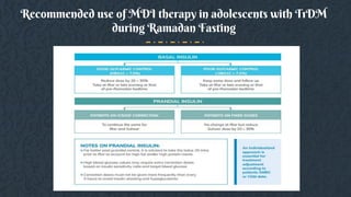 Recommended use of MDI therapy in adolescents with T1DM
during Ramadan Fasting
 