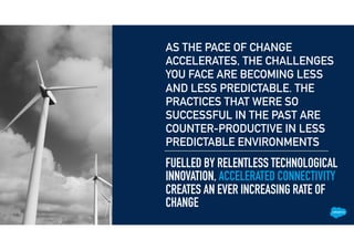 FUELLED BY RELENTLESS TECHNOLOGICAL
INNOVATION, ACCELERATED CONNECTIVITY
CREATES AN EVER INCREASING RATE OF
CHANGE
AS THE PACE OF CHANGE
ACCELERATES, THE CHALLENGES
YOU FACE ARE BECOMING LESS
AND LESS PREDICTABLE. THE
PRACTICES THAT WERE SO
SUCCESSFUL IN THE PAST ARE
COUNTER-PRODUCTIVE IN LESS
PREDICTABLE ENVIRONMENTS
 