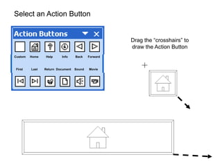 Select an Action Button


                                                    Drag the “crosshairs” to
                                                    draw the Action Button
Custom   Home   Help     Info     Back    Forward



First    Last   Return Document   Sound   Movie
 