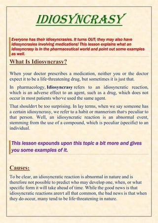 Idiosyncrasy In Pharmacology: Definition Examples Video, 52% OFF