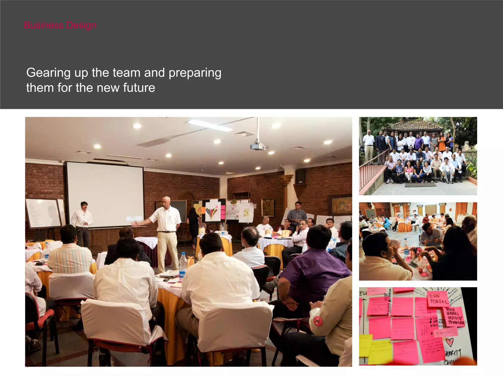 Business Design



Gearing up the team and preparing
them for the new future
 