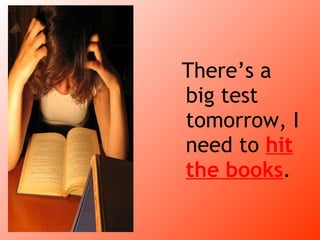 There’s a big test tomorrow, I need to  hit the books .  