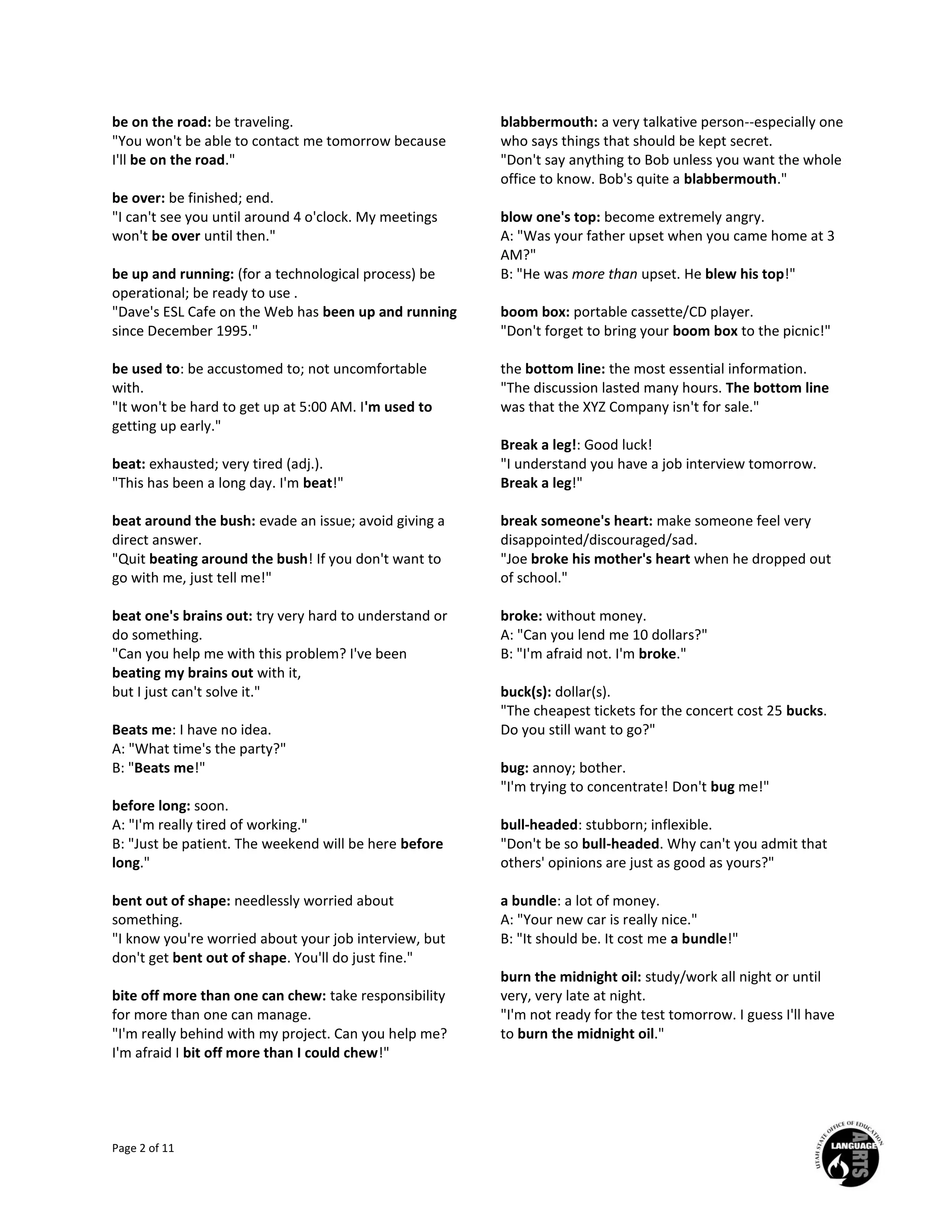 Idioms.pdf | Brain and Nervous System Disorders | Diseases and Conditions