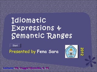Idiomatic
Expressions &
Semantic Ranges
Presented by Fena Sara
StartStart
20122012
 