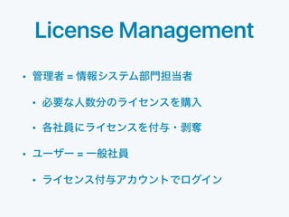 License Management
• =
•
•
• =
•
 