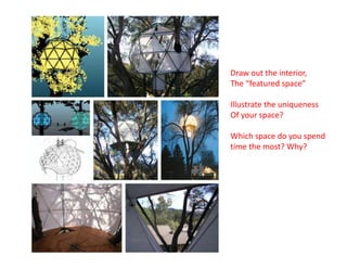 Draw out the interior,
The “featured space”
Illustrate the uniqueness
Of your space?
Which space do you spend
time the most? Why?
 